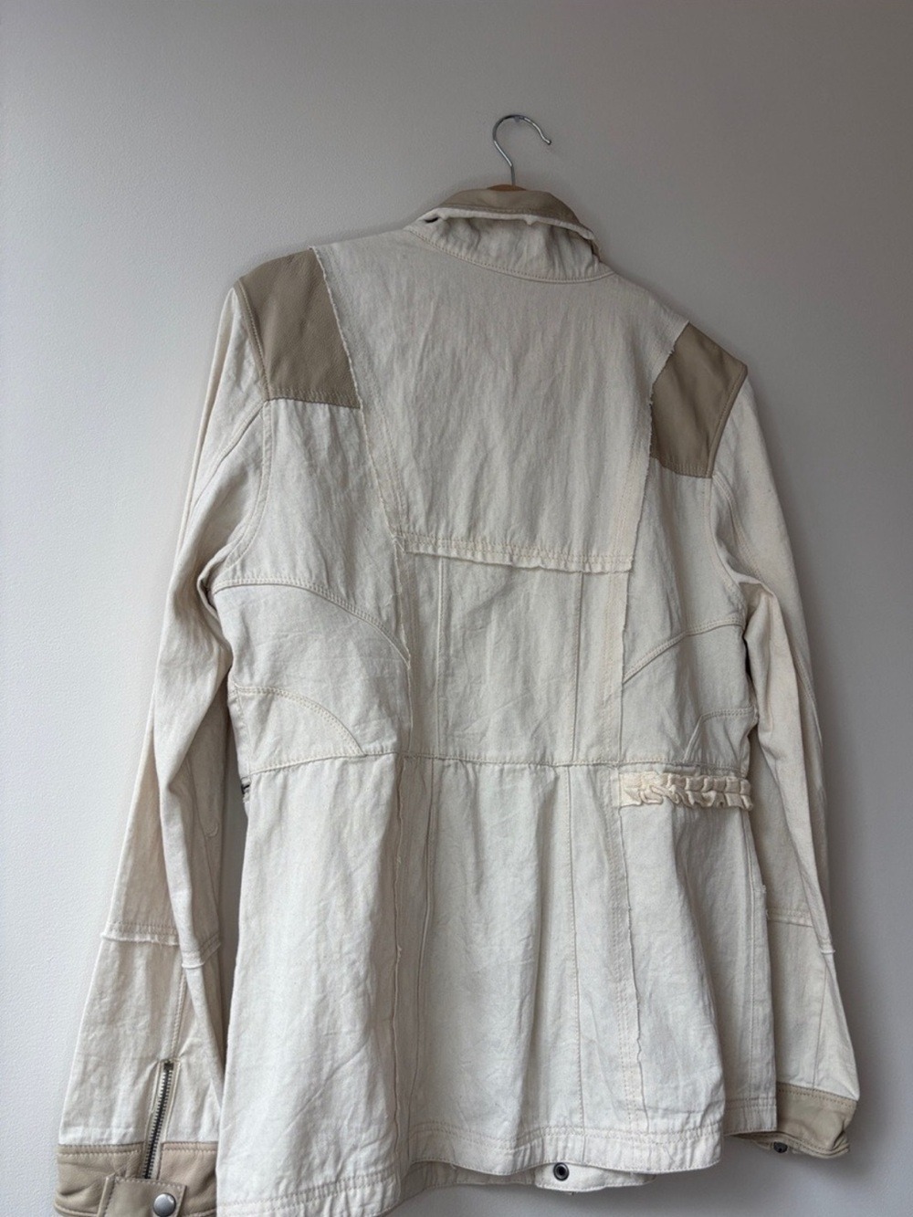 JKT NYC Cream Tan Leather Trim Utility Jacket - Picture 4 of 4